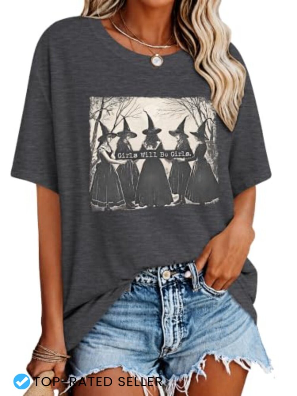 Women's Funny Halloween Graphic Tee Oversized Crew Neck Short Sleeve Cotton